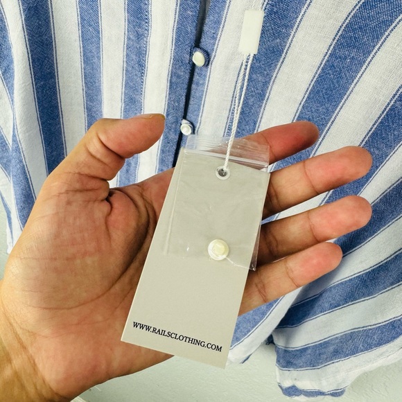 NWT Rails Thea Pacifica Blue White Linen Blend Stripe Knot Front Top - Picture 5 of 9